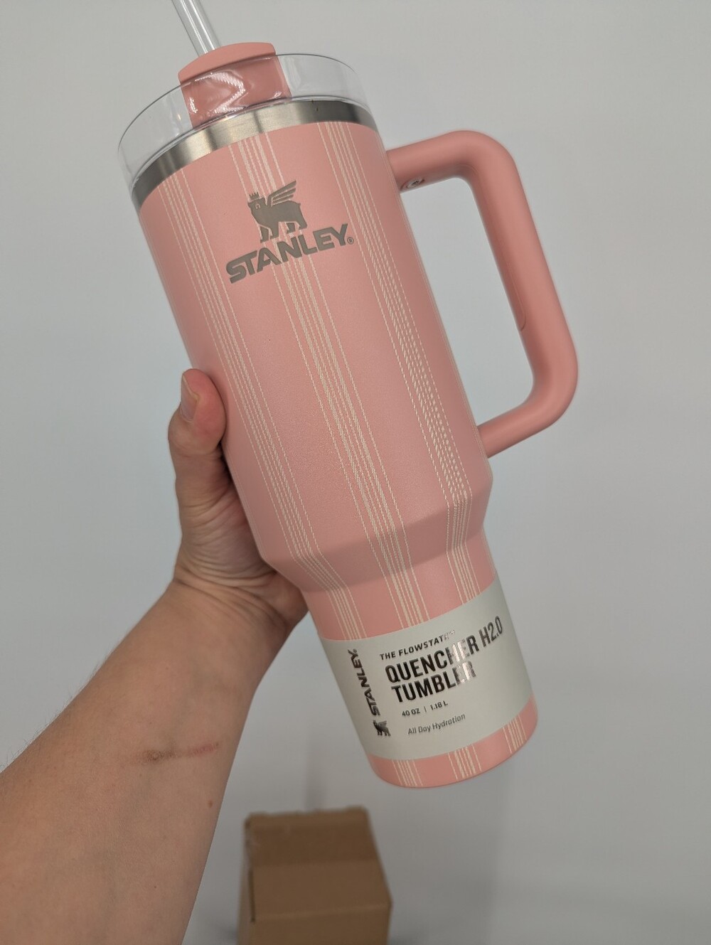 new Stanley cup Peach Rose Picnic Stripe The Quencher H2.0 Flowstate Tumbler 40